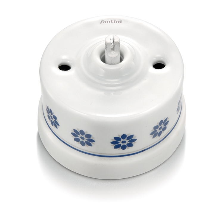 Garby interrupteur bipolaire 10A/250V porcelaine décor bleu/argent