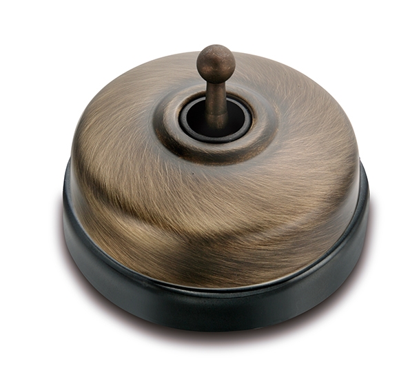 Dimbler drukknop 10A/250V AC - 24V DC 10A/250V basis porselein zwart/dome brons