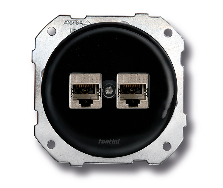 DO installation encastrée double prise RJ45 CAT6A en porcelaine noire