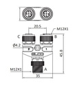 T-splitter, M12 A-code, 1x Male M12 5-pin to 2x Female M12 5-pin