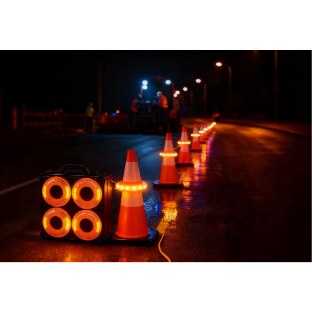 Koffer met 6 LED modules | oranje/rood/blauw/groen | magnetisch | op batterij