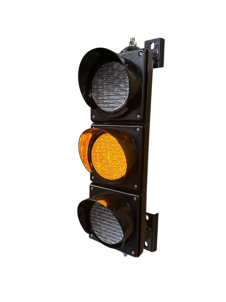 LED verkeerslicht │ 12-24V DC │ rood/oranje/groen │ zwarte behuizing │ kleurloze lenzen │ ø 100mm