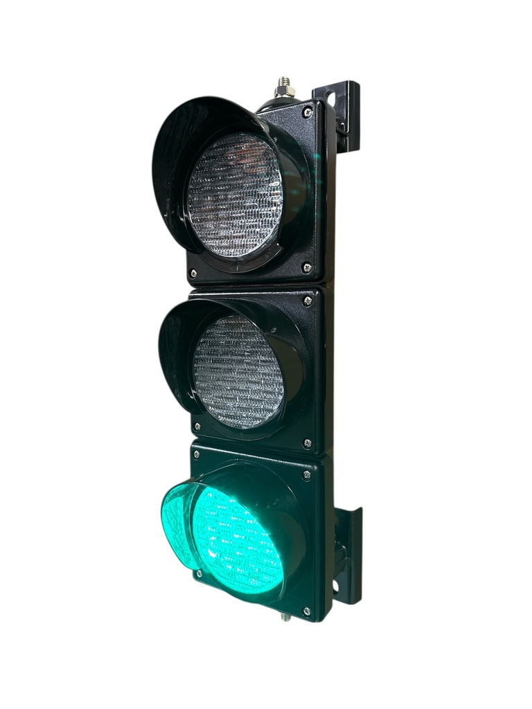 LED verkeerslicht │ 12-24V DC │ rood/oranje/groen │ zwarte behuizing │ kleurloze lenzen │ ø 100mm