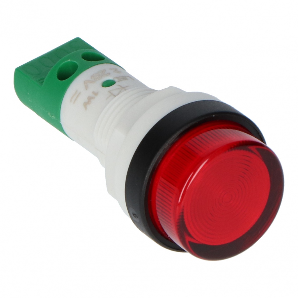 LED pilot light 28-50V DC + black ring for Ø16mm red