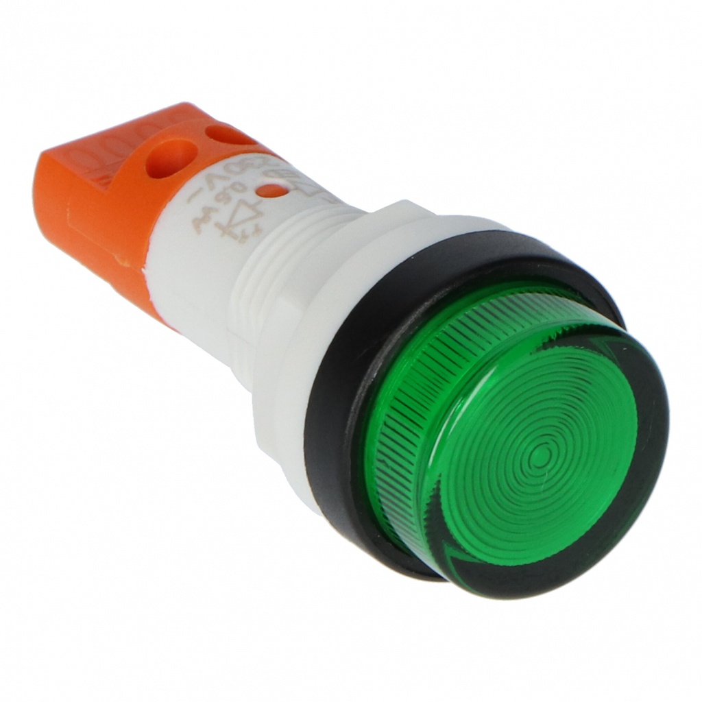 LED pilot light 110-230V AC + black ring for Ø16mm green