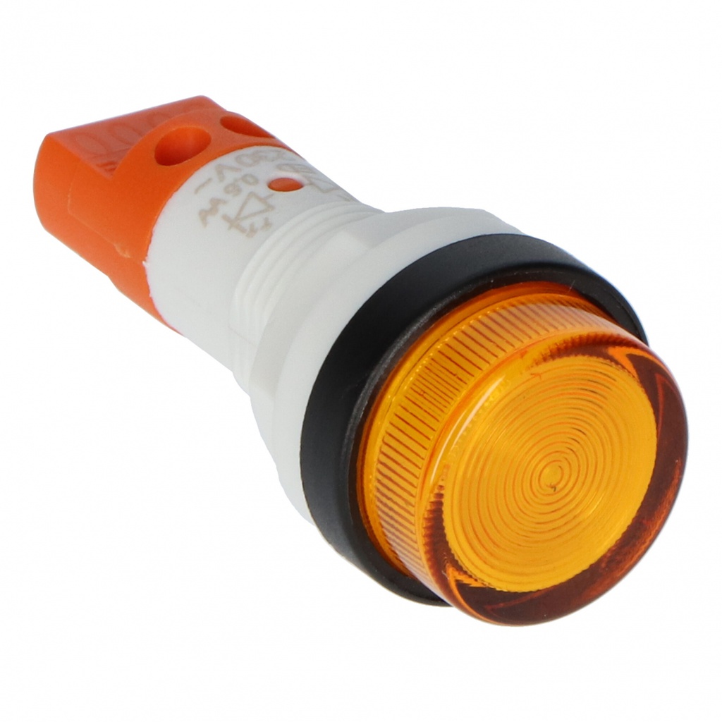 LED pilot light 110-230V AC + black ring for Ø16mm orange