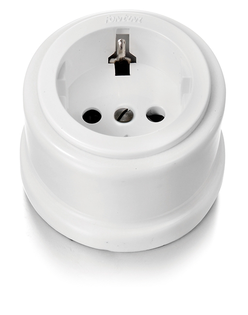 Garby prise de courant avec contact latéral de terre Schuko 16A/250V en porcelaine avec tête de prise en plastique blanc