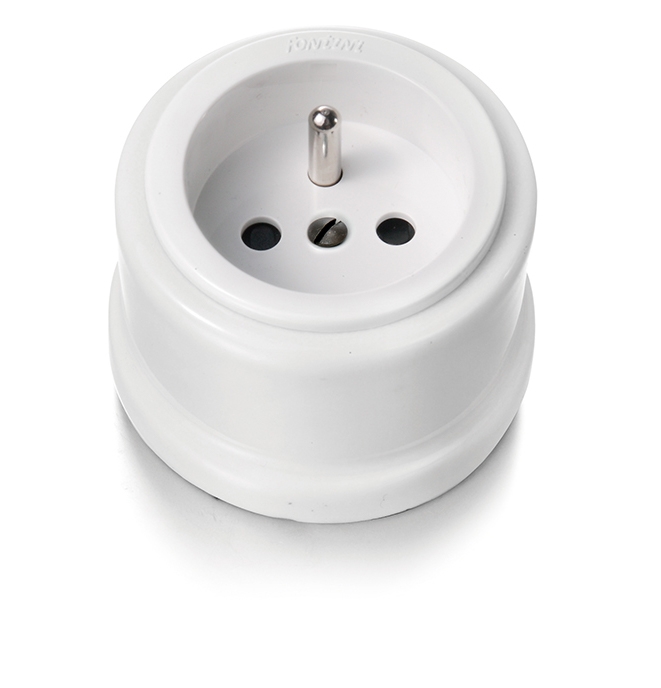 Garby stopcontact met pinaarding 16A/250V porselein met kunststof insert wit