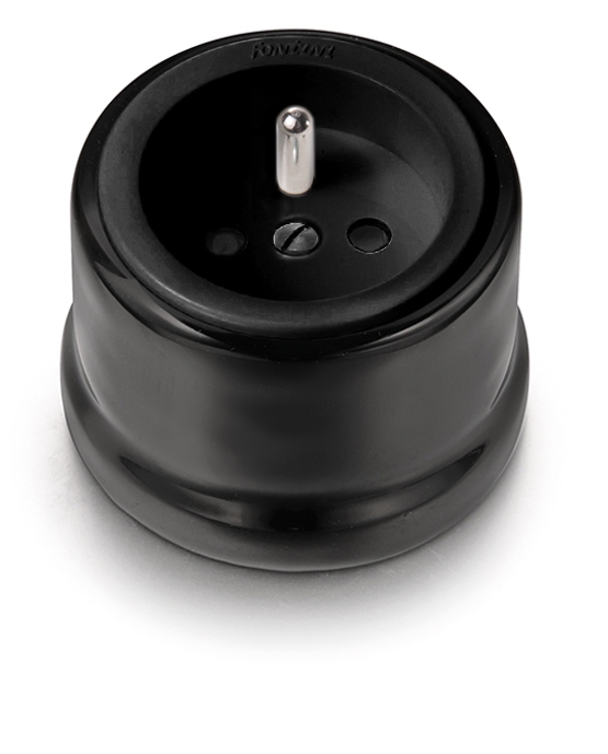Garby socket with earth pin 16A/250V porcelain with plastic insert black