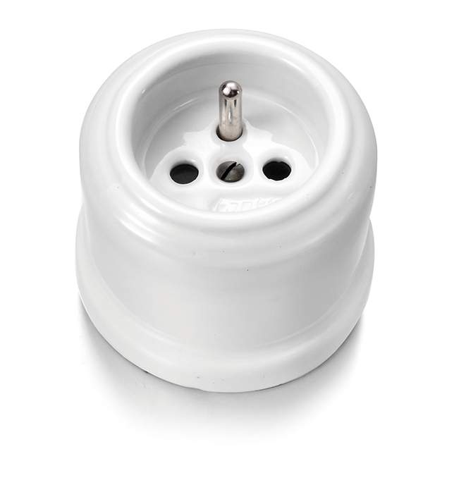 Garby stopcontact met pinaarding 16A/250V volledig porselein wit