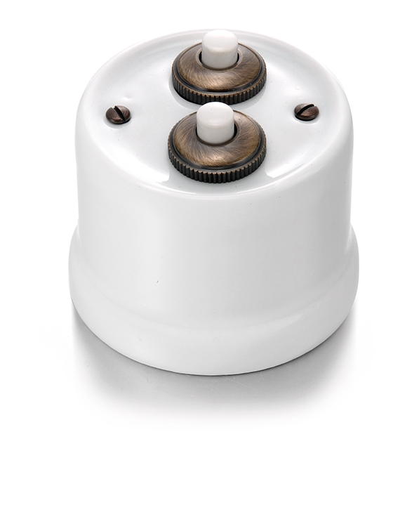 Garby double push button 10A/250V AC, 24V DC porcelain white