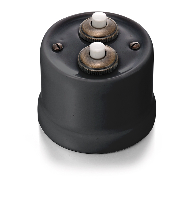 Garby double bouton poussoir 10A/250V AC, 24V DC porcelaine noir