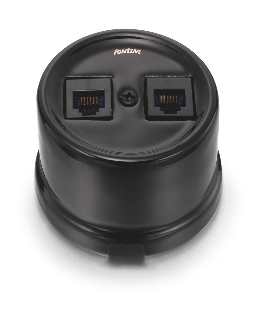 Garby double prise RJ45 Cat.6 porcelaine noir