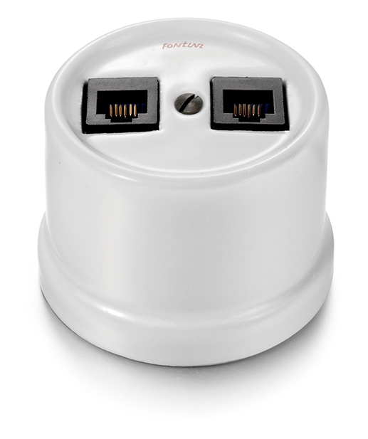 Garby dubbel stopcontact RJ12 + RJ45 Cat.6 porselein wit
