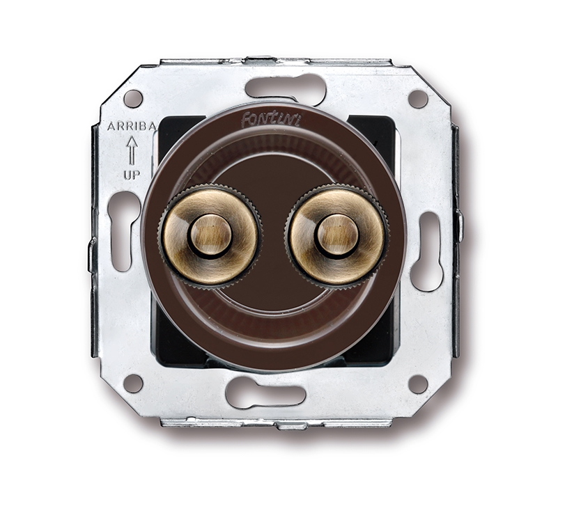 Venezia dubbele drukknop 10A/250V AC - 24V DC bruin/drukknop brons