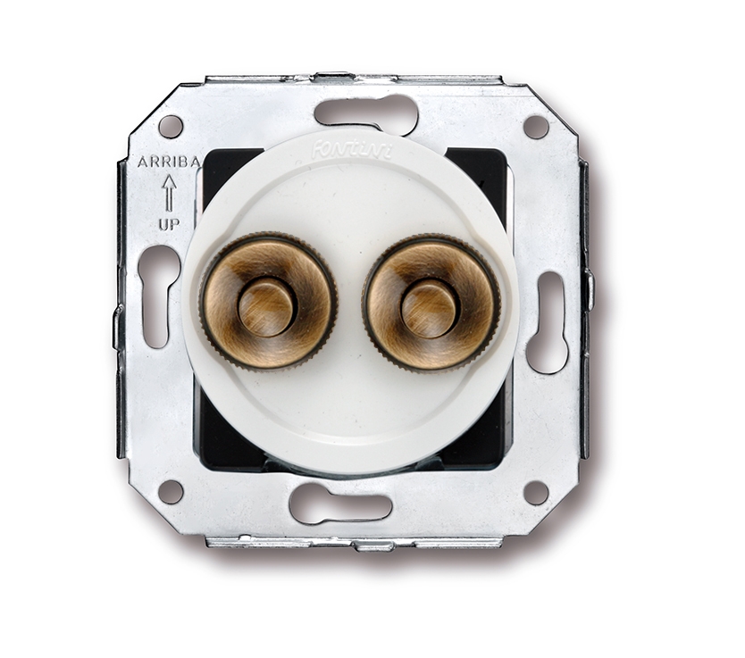 Venezia dubbele drukknop 10A/250V AC - 24V DC wit/drukknop brons