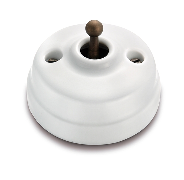 Dimbler wisselschakelaar 10A/250V basis en dome porselein wit/knop brons