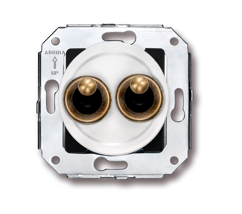 Venezia double interrupteur va-et-vient 10A/250V blanc/bouton à levier laiton