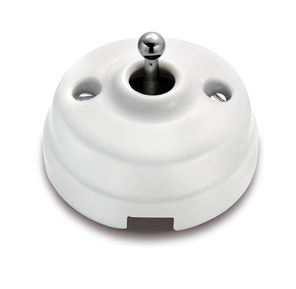 Dimbler interrupteur va-et-vient 10A/250V, dome en porcelaine blanc/bouton chromé