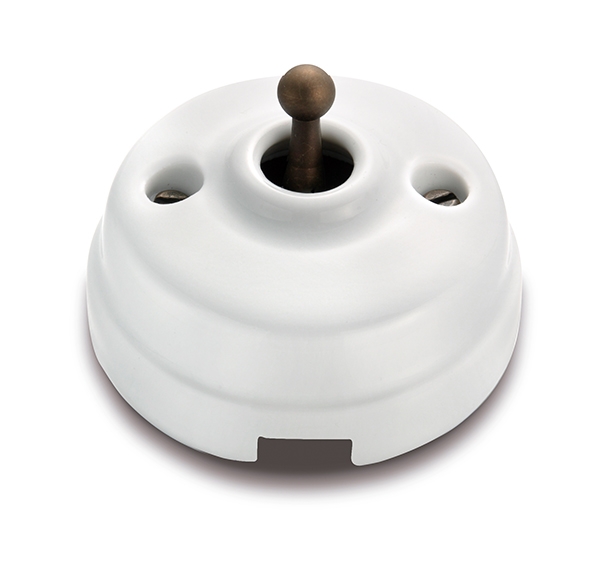 Dimbler II-polige schakelaar 10A/250V basis, dome porselein wit/knop brons