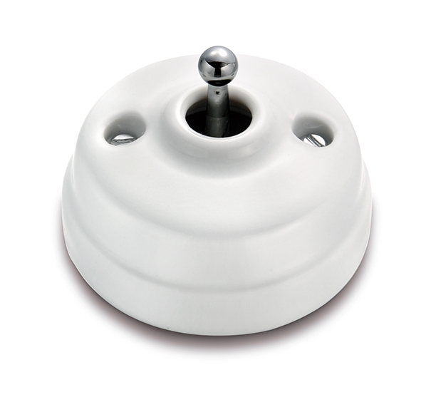 Dimbler switch II pôles 10A/250V base and dome porcelain white/knob chrome