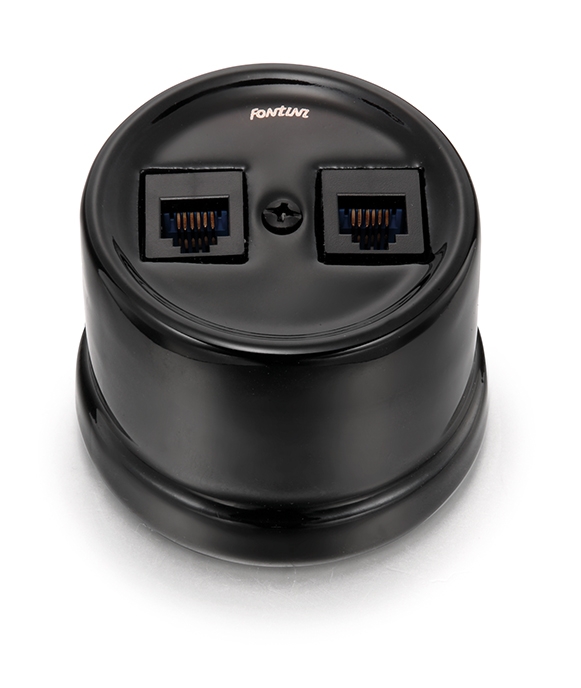 Garby double socket RJ12 + RJ45 Cat.6 porcelain black