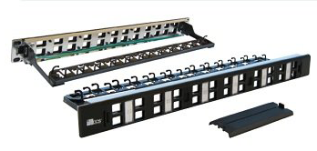 19" 1U panneau de brassage 24-port, Cat.5e, Cat.6 of Cat.6A, vide