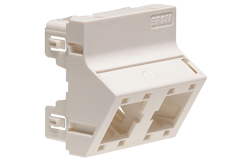 Angled mounting plate 45x45, 2x1-port, white