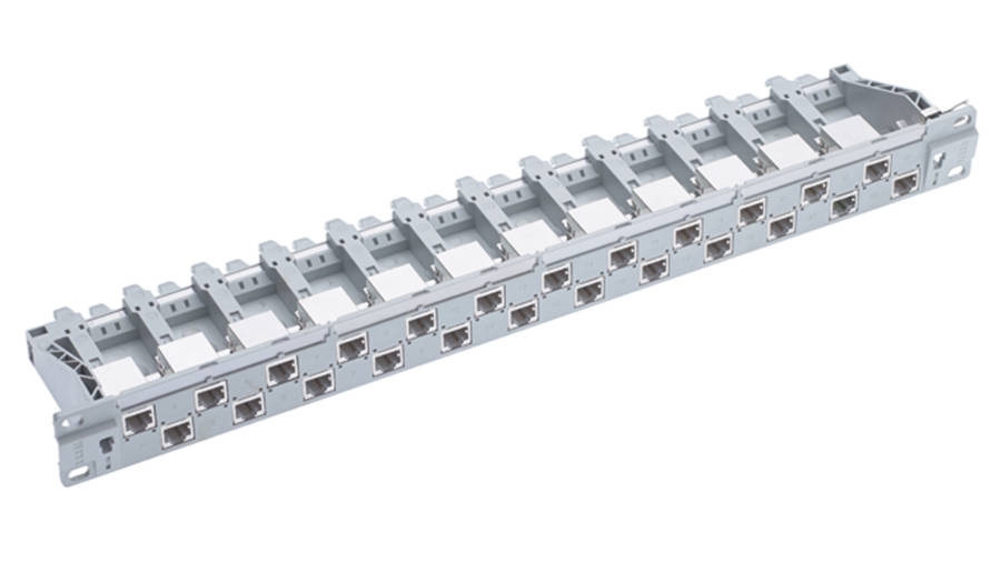 Panneau de brassage 19", 1U, 24xRJ45/s, Cat.5e, gris, rempli
