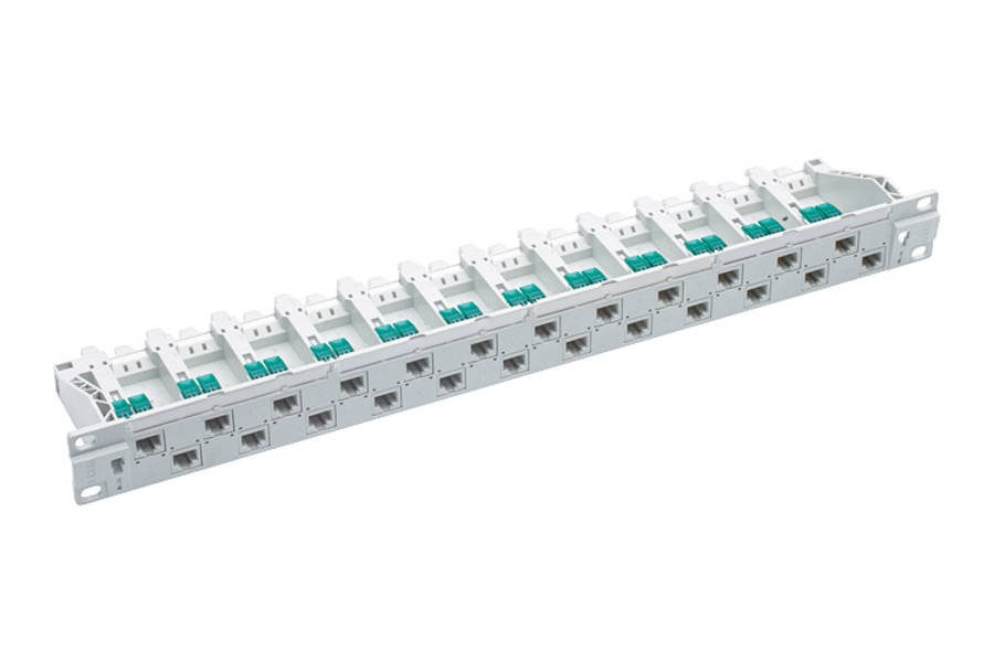 19" | 1U PC patch panel 24xRJ45/u | Cat.5e | grey | loaded