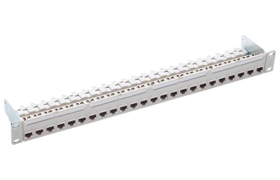 Panneau de brassage 19", 1U, 24xRJ45/s, Cat.6A, gris, rempli