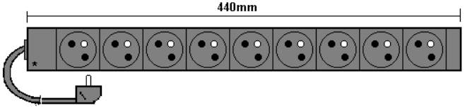 19'' stekkerdoos (9x) pin snoer 3G1.5 2M zwart
