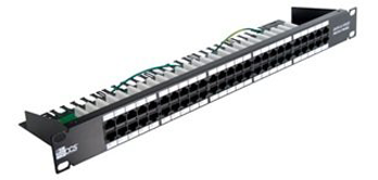 19" 1U patchpaneel 50x RJ45-poorten, Cat.3, gevuld