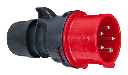 CEE plug with screwless terminal IP44 4P/16A 400V red