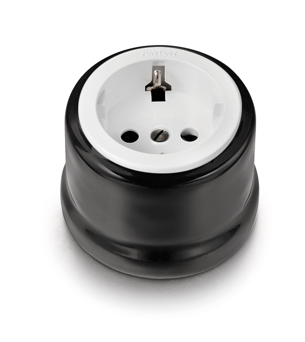 Garby socket with side earth contact Schuko 16A/250V porcelain with insert in plastic black