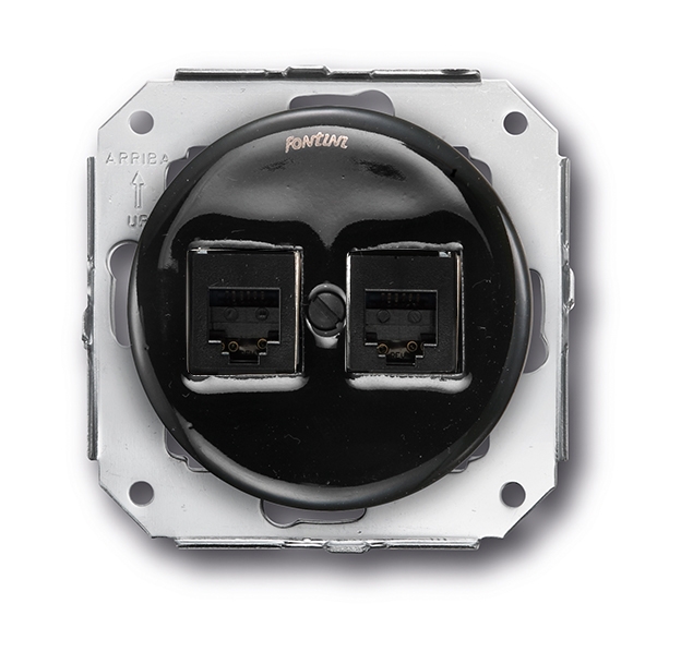 Garby Colonial double aansluitport RJ12 + RJ45 porcelaine noir