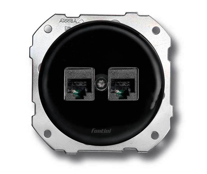 DO fitting installation double socket RJ12 + RJ45 CAT6 porcelain black