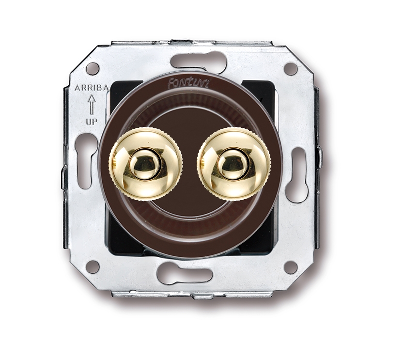 Venezia dubbele drukknop 10A/250V AC - 24V DC bruin/drukknop verguld