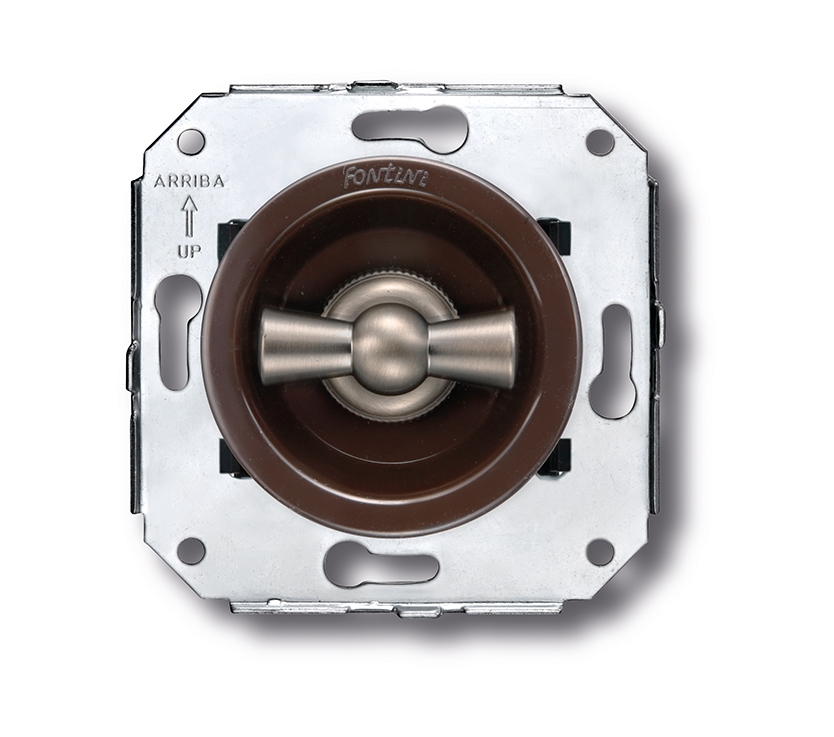 Venezia double rotary push button switch 10A/250V brown/butterfly knob nickel