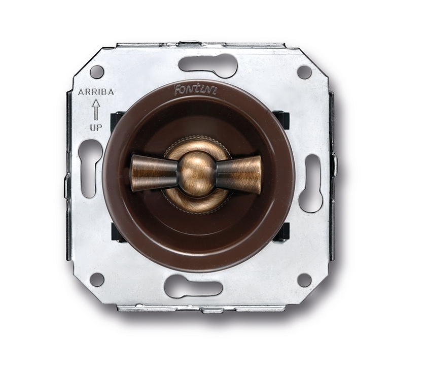 Venezia double rotary push button switch 10A/250V brown/butterfly knob bronze