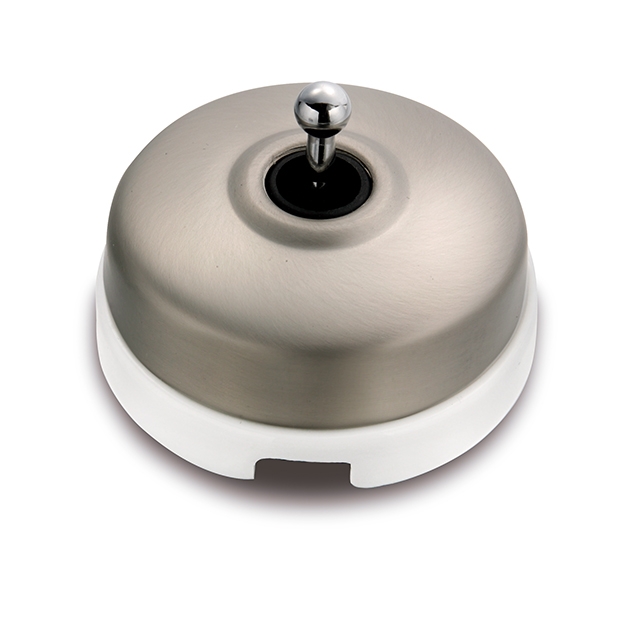 Dimbler toggle switch 10A/250V AC - 24V DC base porcelain white/knob, dome nickel