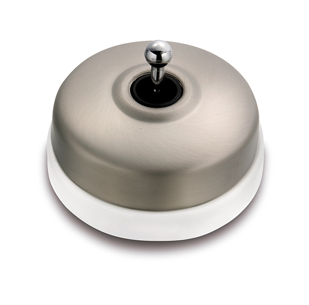 Dimbler bouton poussoir à levier 10A/250V AC - 24V DC base en porcelaine blanc/bouton, dome nickelé