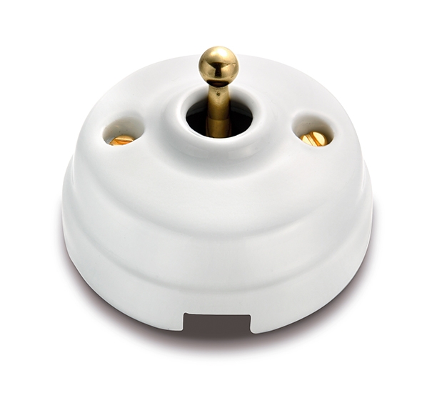 Dimbler interrupteur bipolaire 10A/250V, dome en porcelaine blanc/bouton or