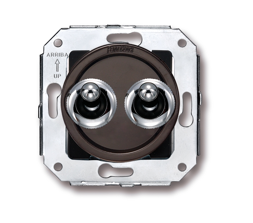 Venezia double switch single pole 10A/250V brown/toggle switch chrome