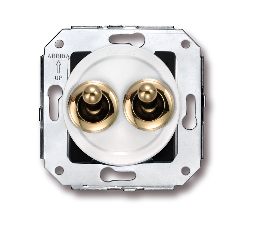 Venezia dubbele rolluikschakelaar 10A/250V AC - 24V DC wit/tuimelknop verguld