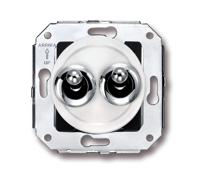 Venezia dubbele tuimel/drukknop 10A/250V AC - 24V DC 10A/250V wit/knop chroom
