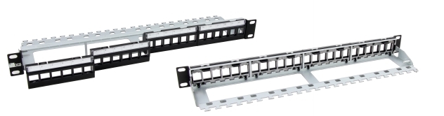 19" 1U patch panel 24 ports, Cat.6/Cat.6A, unloaded, black