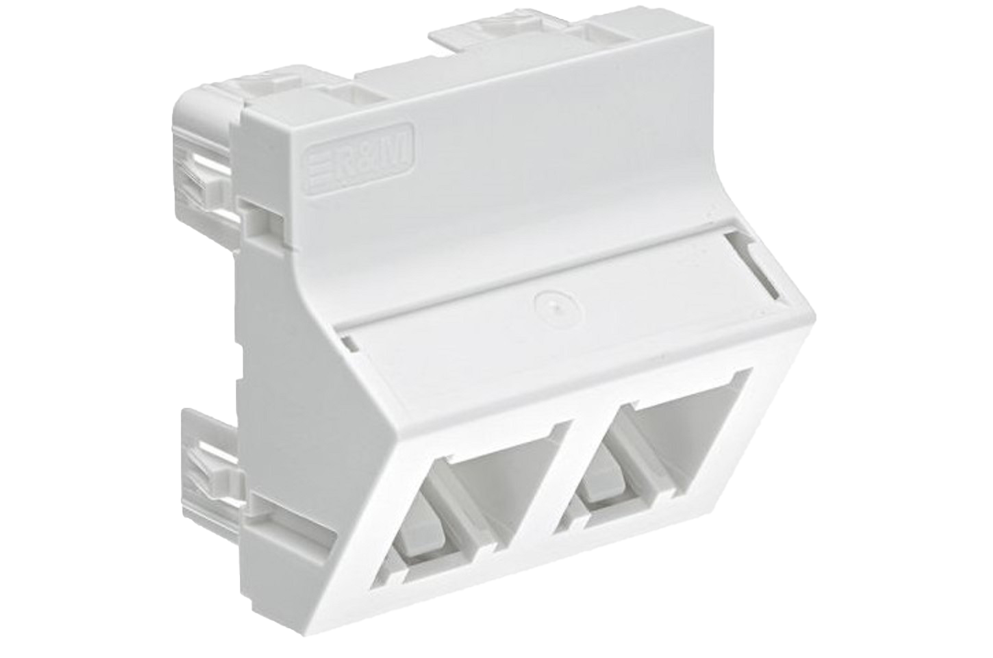 Angled mounting 45x45, 2x1-port Cat.6A, white (RAL 9003)