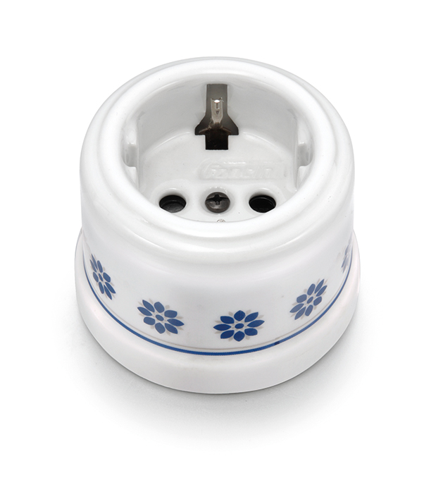 Garby stopcontact met randaarding 16A/250V volledig porselein decoratie blauw/zilver