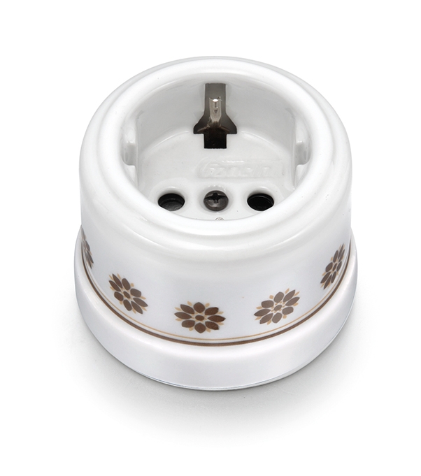 Garby stopcontact met randaarding 16A/250V volledig porselein decoratie bruin/goud